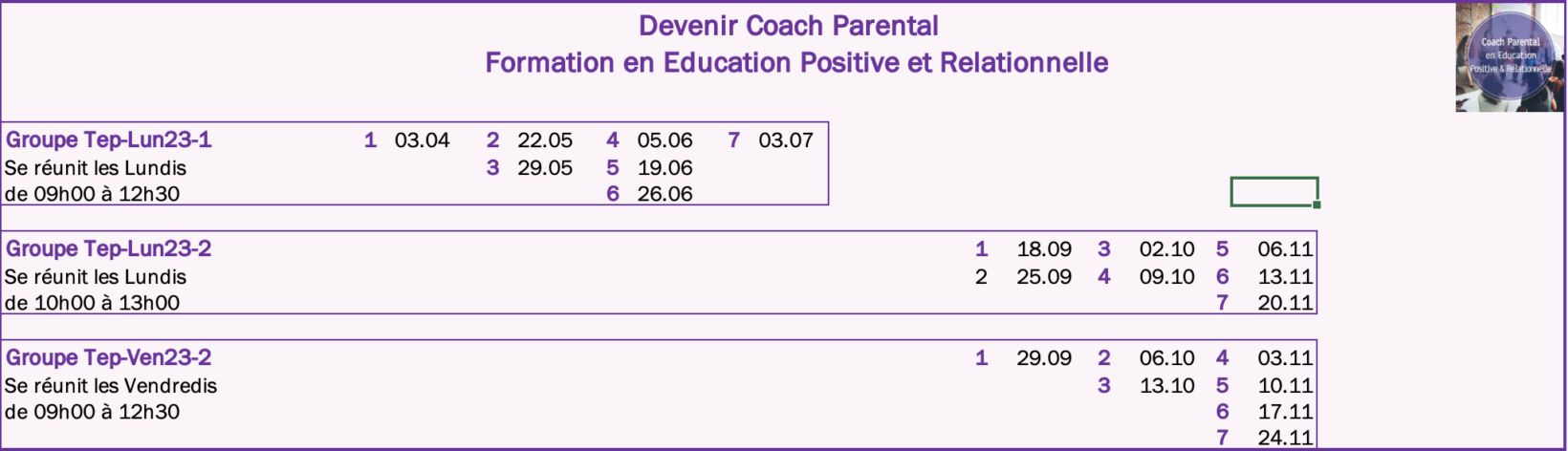 Planning de formation en Education positive et relationelle 2023
