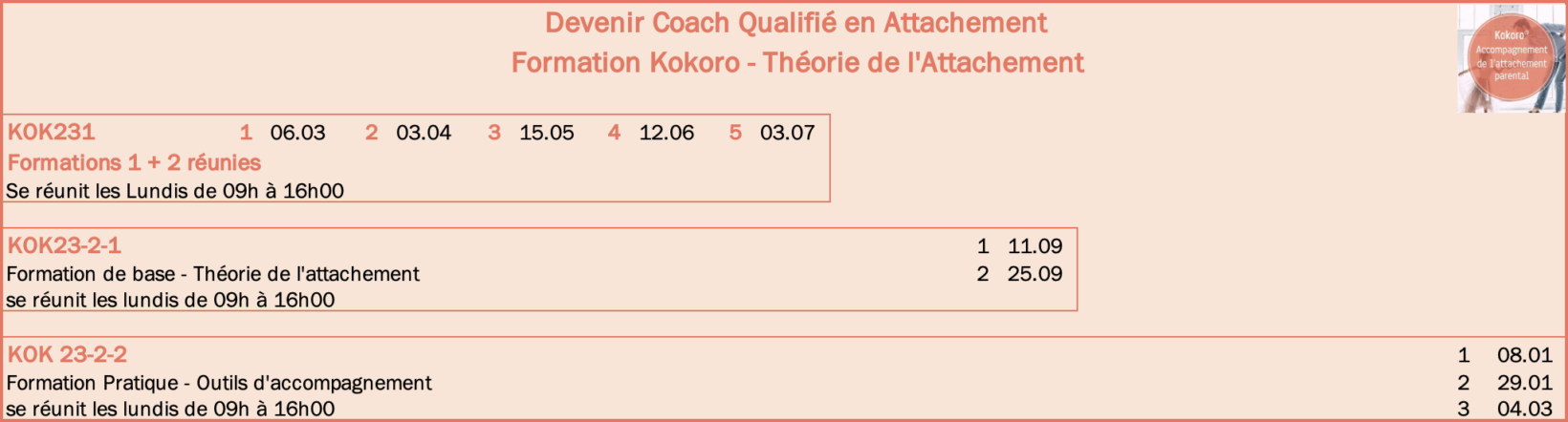 Planning de formation sur la théorie de l'attachement 2023