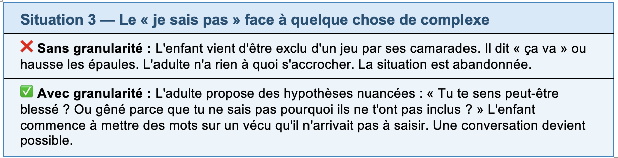 situation exemple de granularité des emotions