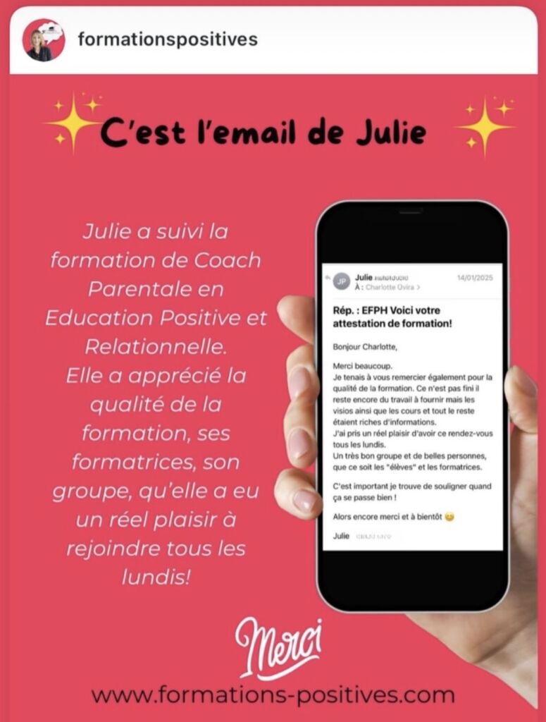 Avis formation laissé par julie