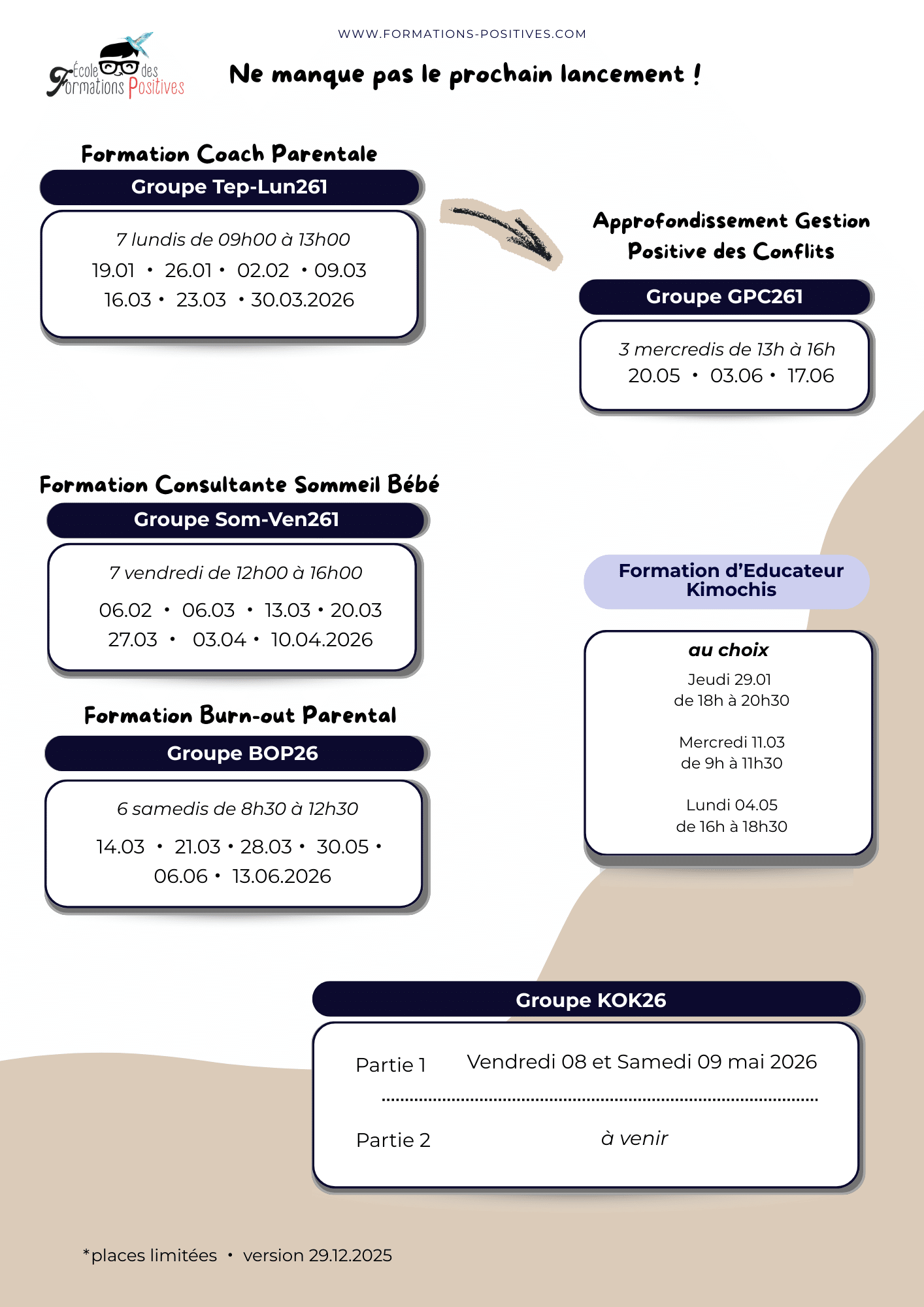 Planning des formations en ligne parentalité burnout et sommeil du bébé