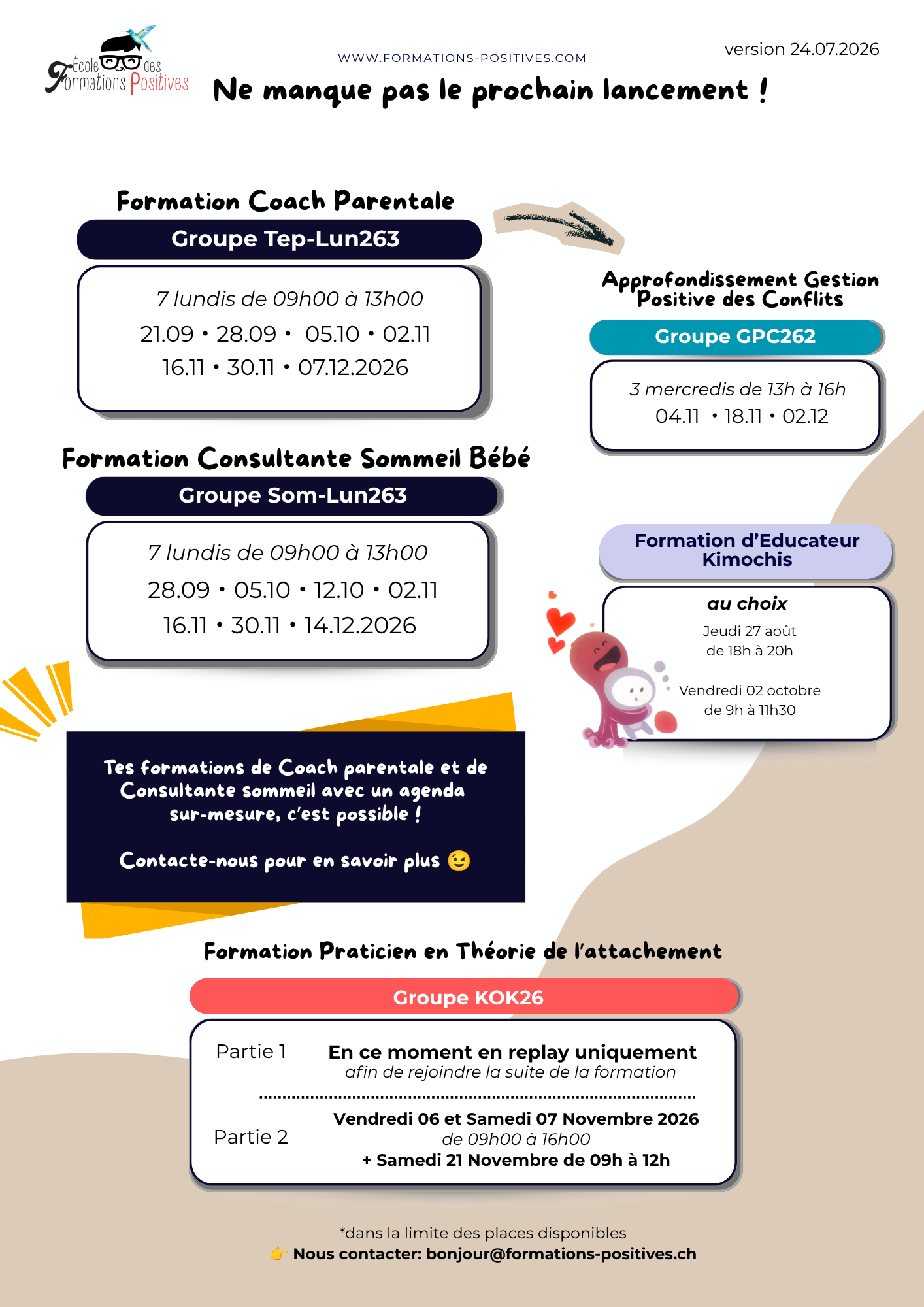 planning formation a distance ecole des fomration sportives coaching parental et sommeil bébé et burnout parental